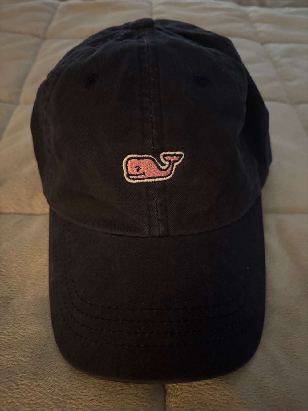 Vineyard Vines Navy Blue Hat with Pink Whale Embroidery